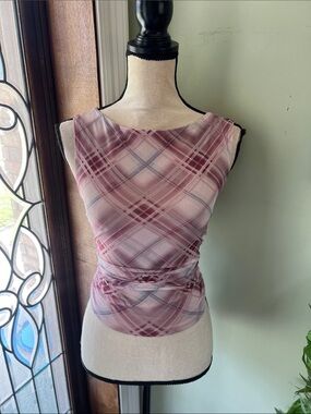 Pink Plaid Sleeveless Mesh Camisole